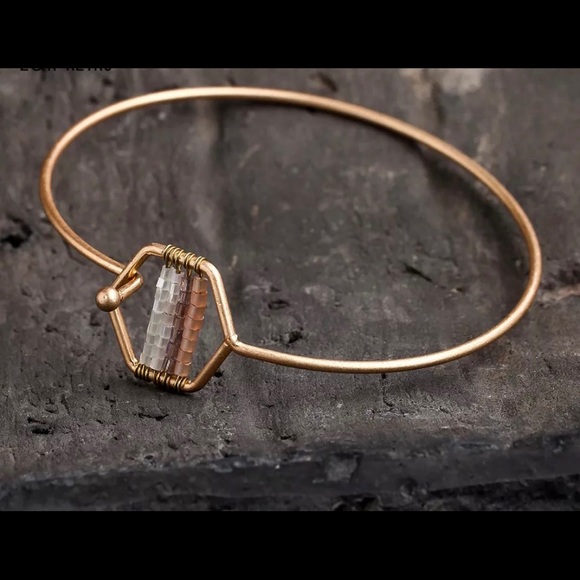 Beaded Hexagon Bangle Pink and White Gold Bracelet - Picture 4 of 11